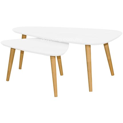 HEDRA (Δ120,80cm Set-of-2 Rubberwood - White) Nesting Coffee Tables*