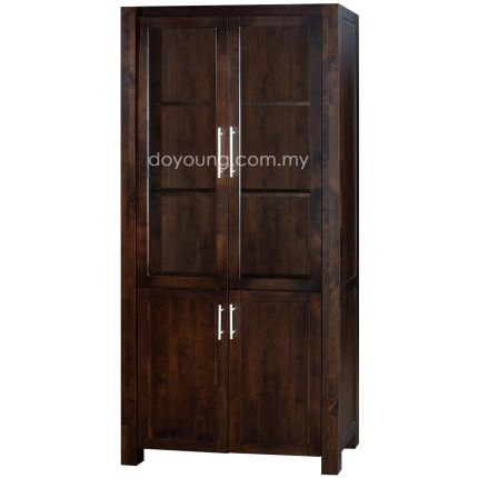 MOLTENI (92H199cm Dark Brown) Rubberwood Bookcase with Glass Door