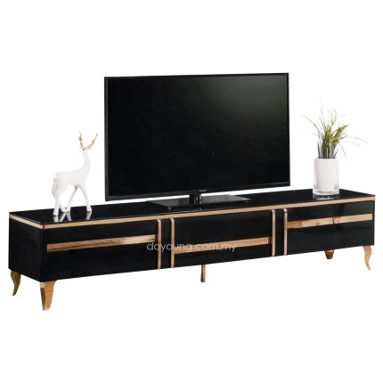 PARKER (200cm Rose Gold) High Gloss TV Console with Glass Top