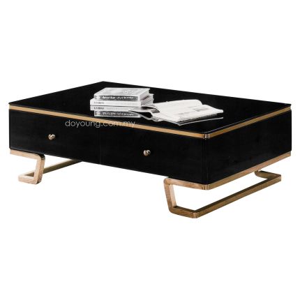 THOREN (130cm Rose Gold) High Gloss Coffee Table with Glass Top