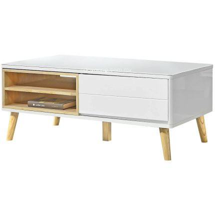 TROND (110x60cm High Gloss, Glass) Coffee Table with 1 Drawer (PG SHOWPIECE)