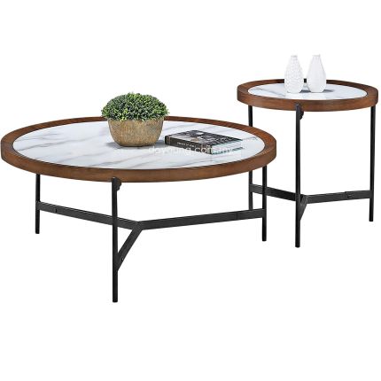 KLEO (Ø90,50cm Set-of-2) Coffee Tables with Glass Top