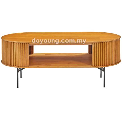 INDIRA+ (Oval120x60cm Rubberwood - Golden Brown) Coffee Table with Open Storage (CUSTOM)
