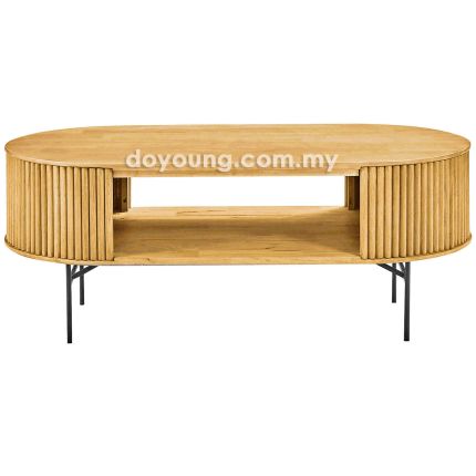 INDIRA+ (Oval120x60cm Rubberwood - Yellow Oak) Coffee Table with Open Storage (CUSTOM)
