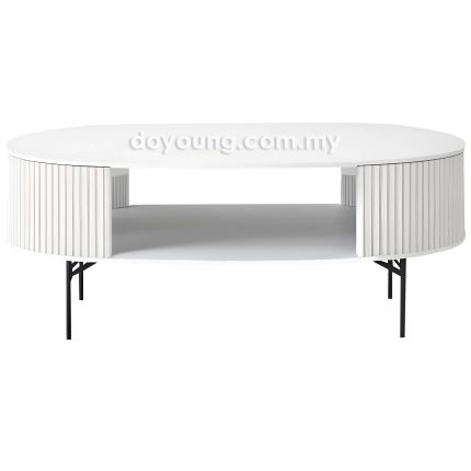 INDIRA+ (Oval120x60cm Rubberwood - White) Coffee Table with Open Storage (CUSTOM)