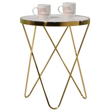 TENNY+ (Ø45H55cm Gold, Faux Marble) Side Table