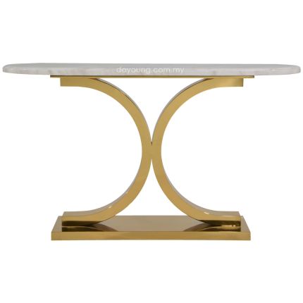 GAMEDES (150cm Gold) Console Table with Faux Marble Top