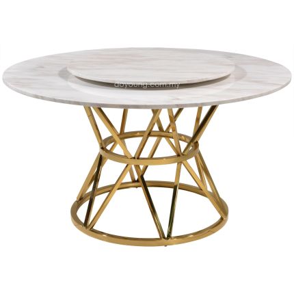 KAMRON (Ø137cm Gold) Dining Table with Faux Marble Top & Lazy Susan