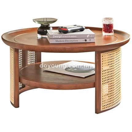 KAHEY (Ø80cm Oak Wood, Rattan) Coffee Table