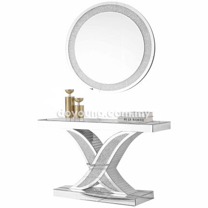 LAKEISHA (120x36cm) Silver Console Table with (Ø95cm) Mirror