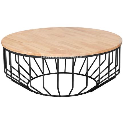 WIRED (Ø100cm Oak/Black) Rubberwood Coffee Table (replica)