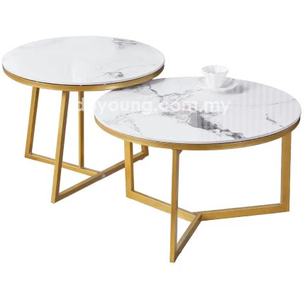 LOVINO IV (Ø70, Ø60cm Ceramic, Gold) Set-of-2 Nesting Tables
