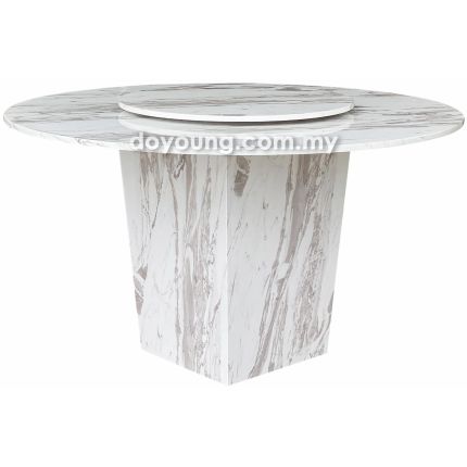 MEDINO (Ø135cm T16mm - Fully Faux Marble, Light Grey Dining Table with Lazy Susan