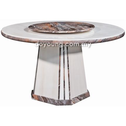 MITONI (Ø130cm T50mm - Brown) Fully Faux Marble Dining Table with Lazy Susan