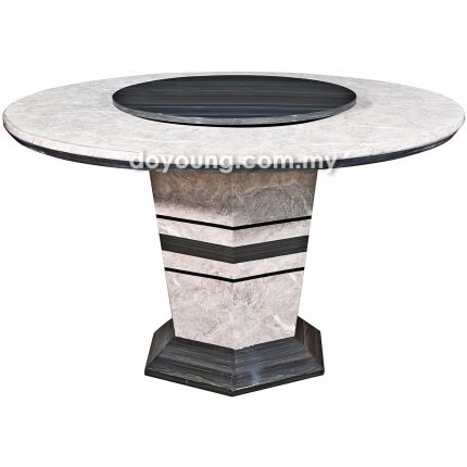 MEDINO (Ø130cm T50mm - Fully Faux Marble, Black) Dining Table with Lazy Susan