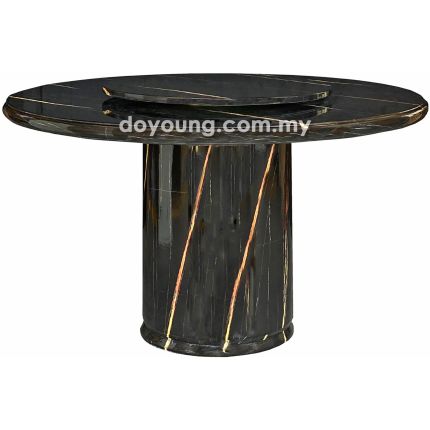 METONI (Ø130cm T50mm - Fully Faux Marble, Black) Dining Table with Lazy Susan