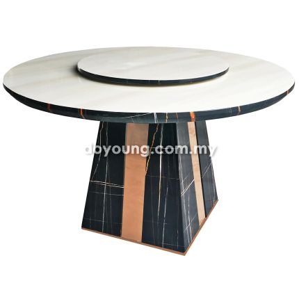 MITONI (Ø130cm T50mm - Black) Fully Faux Marble Dining Table with Lazy Susan