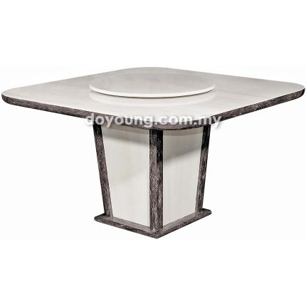 MEDINO (▢130cm T50mm - Fully Faux Marble, Dark Brown) Dining Table with Lazy Susan