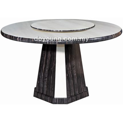 MITONI (Ø130cm T50mm - Dark Brown) Fully Faux Marble with Lazy Susan