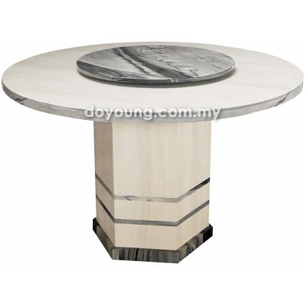 METONI (Ø130/150cm - T36mm) Fully Faux Marble Dining Table with Lazy Susan
