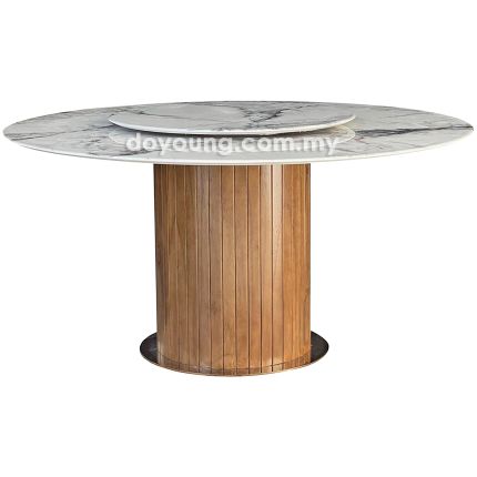 ANDARA IV (Ø130cm Lasered Natural Stone - White) Dining Table with Lazy Susan