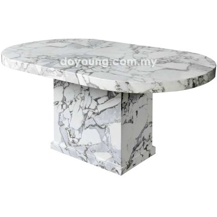 MELONI (Oval160x90cm T70mm - Light Grey) Fully Faux Marble Dining Table