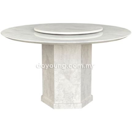 METONI (Ø130cm - T36mm White) Fully Faux Marble Dining Table with Lazy Susan