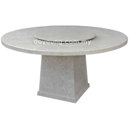 MILONI (Ø150cm T50mm - Fully Faux Marble, Cream) Dining Table with Lazy Susan