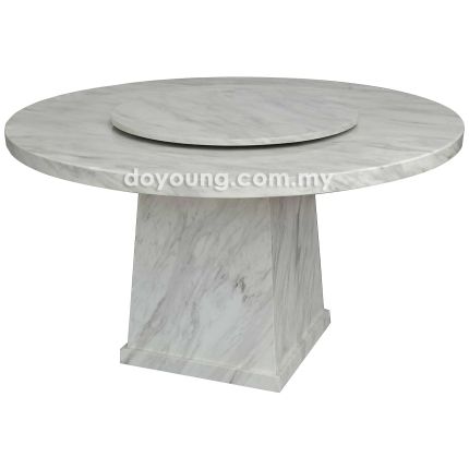 MILONI (Ø135cm T50mm - Fully Faux Marble, White) Dining Table with Lazy Susan