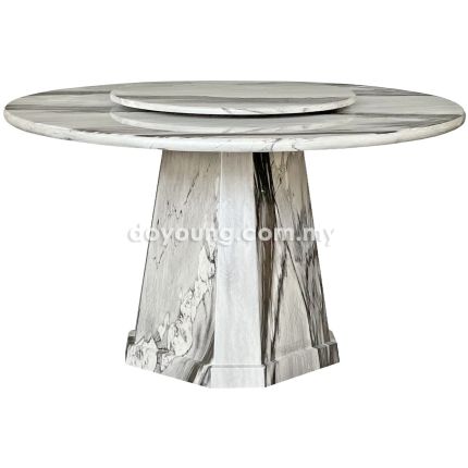 MITONI (Ø150cm - T50mm Dark Grey) Fully Faux Marble Dining Table with Lazy Susan