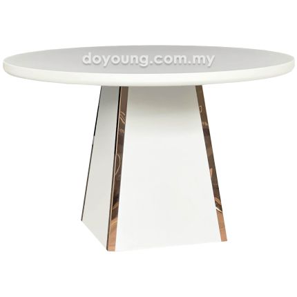 MITONI III (Ø120cm Fully Faux Marble - White, Rose Gold) Marble Dining Table