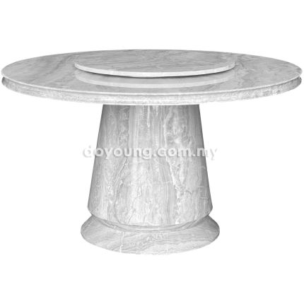 MITONI (Ø180cm - T50mm Light Grey) Fully Faux Marble Dining Table with Lazy Susan