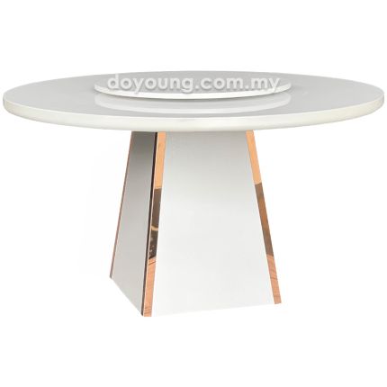 MITONI III (Ø135/150cm Fully Faux Marble - White, Rose Gold) Dining Table with Lazy Susan