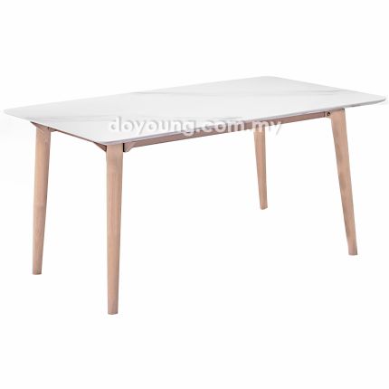 MJOLNIR (150/200x90cm Whitewash) Dining Table with Faux Marble Top