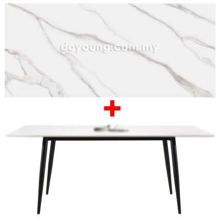 MONIKA (150x90cm Sintered Stone, White) Black Dining Table