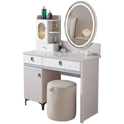 MYNTHA II (100cm) Dressing Table with LED Mirror and Pouf