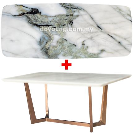 NILSINA III (180x100cm - Lasered Natural Stone, Light Yellow) Rose Gold Dining Table