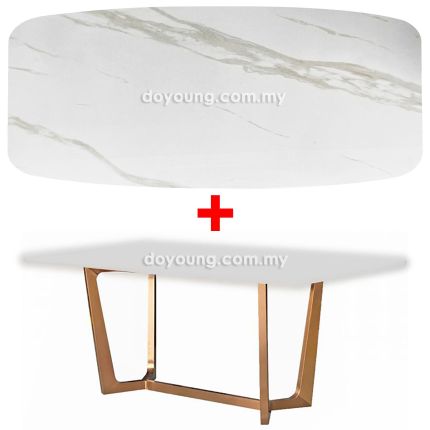 NILSINA III (160x90cm Ceramic, White) Rose Gold Dining Table