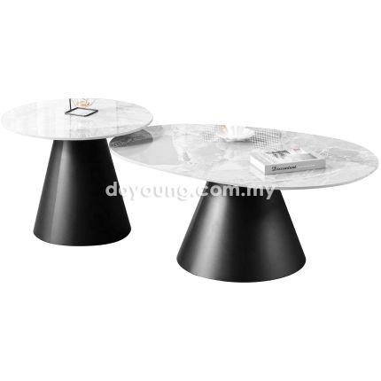 OLUCE II (Oval106,Ø60cm Set-of-2 Ceramic) Coffee Tables