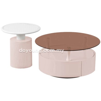 PERLOW (Ø80,50cm Set-of-2 Glass, Ceramic - Pink) Coffee Tables