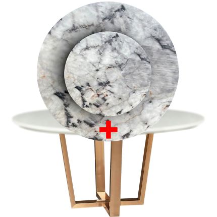 SHELTON V (Ø130cm Light Grey-Rose Gold) Marble Dining Table with Lazy Susan