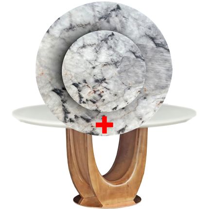 VAVEAH II (Ø150cm Lasered Natural Stone - Grey) Dining Table with Lazy Susan