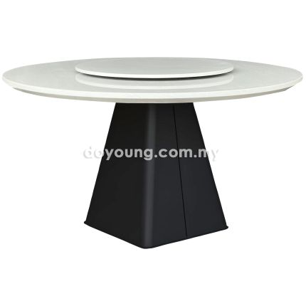 OLUCE (Ø130cm White) Faux Marble Dining Table With Lazy Susan