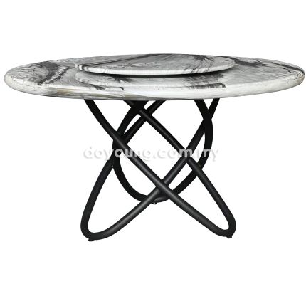 CARIOCA II (Ø130cm Grey) Faux Marble Dining Table with Lazy Susan