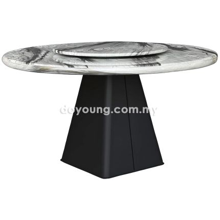 OLUCE (Ø150cm Grey) Faux Marble Dining Table With Lazy Susan
