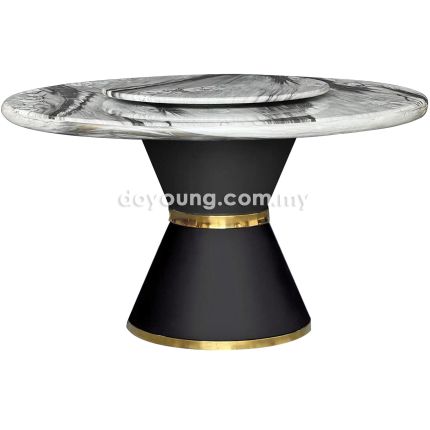 WAVINO (Ø150cm Grey) Faux Marble Dining Table with Lazy Susan