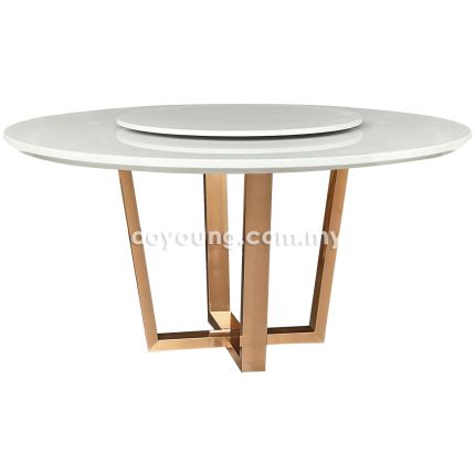 SHELTON V (Ø130cm White ) Faux Marble Dining Table with Lazy Susan