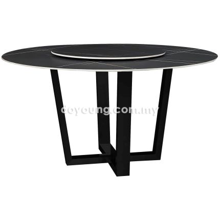 SHELTON III (Ø135cm Black) Sintered Stone Dining Table with Lazy Susan 