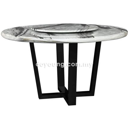 SHELTON III (Ø130cm Grey) Faux Marble Dining Table with Lazy Susan