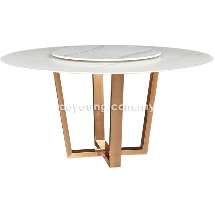 SHELTON V (Ø150cm White) Sintered Stone Dining Table with Lazy Susan